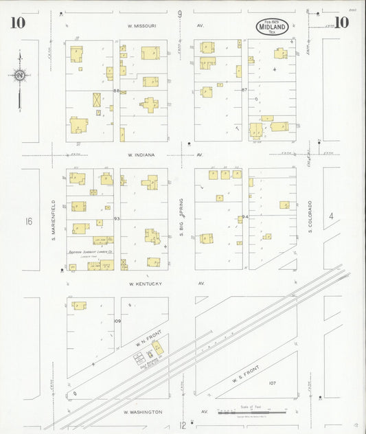 Sanborn Fire Insurance Map from Midland, Midland County, Texas (1929), Sheet #0010 - Historic Sanborn Fire Insurance Map Print, vintage old map wall art, antique decor, genealogy gift, Texas Texas map