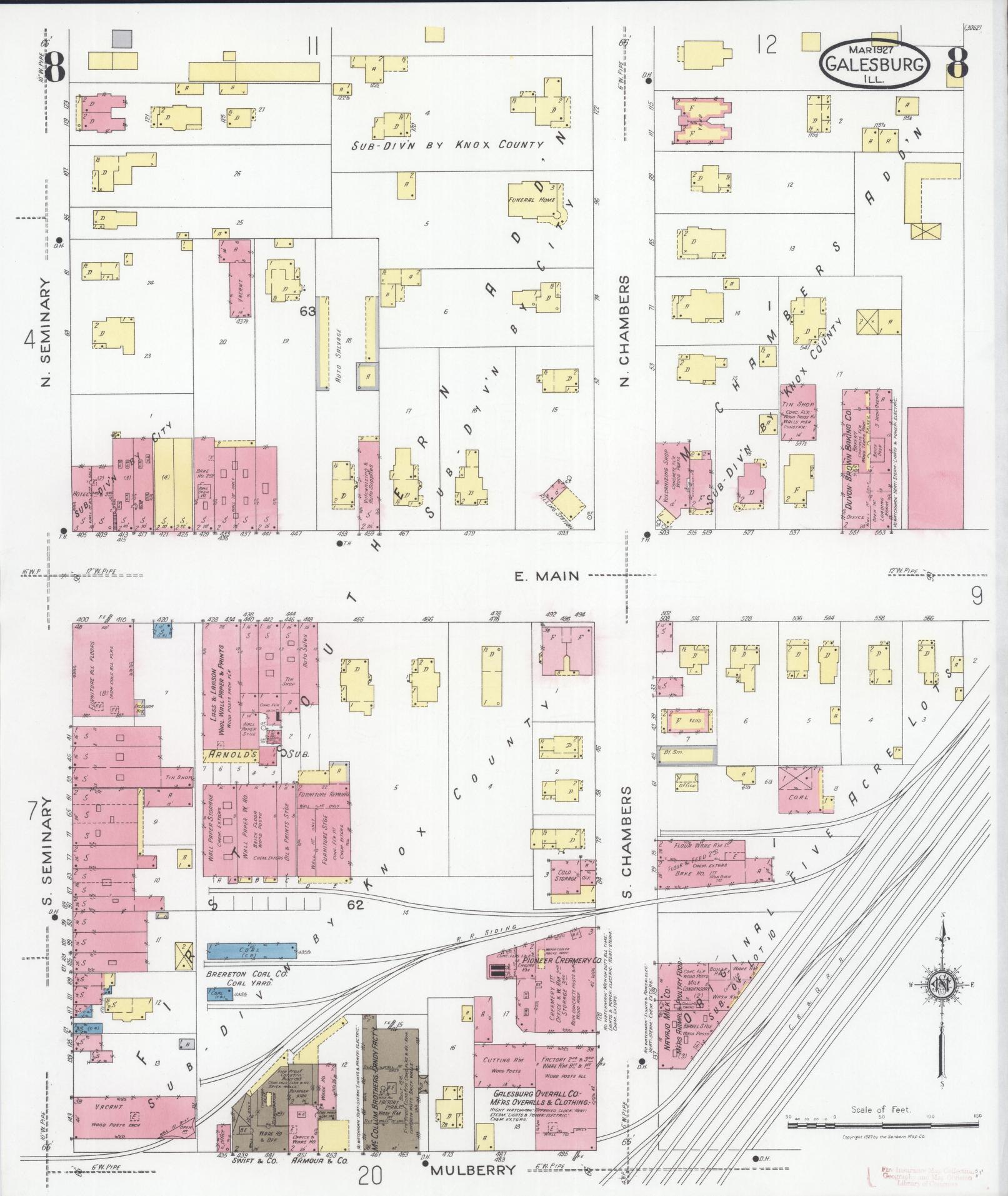 Sanborn Fire Insurance Map from Galesburg, Knox County, Illinois (1927), Sheet #0008 - Complete Map Set gallery image, historic Sanborn map, vintage wall art, Illinois Illinois