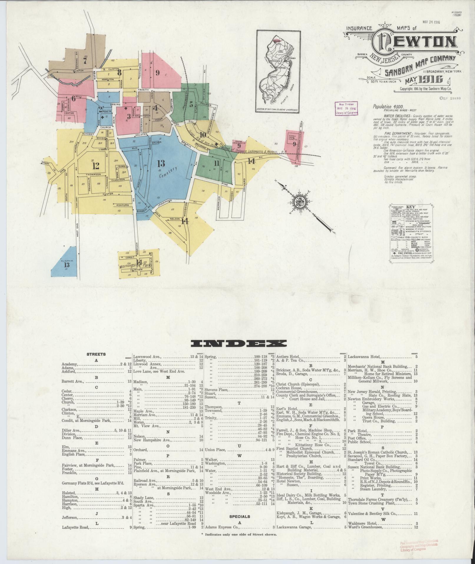 Sanborn Fire Insurance Map from Newton, Sussex County, New Jersey. (1916) – Historic Sanborn Fire Insurance Map Print