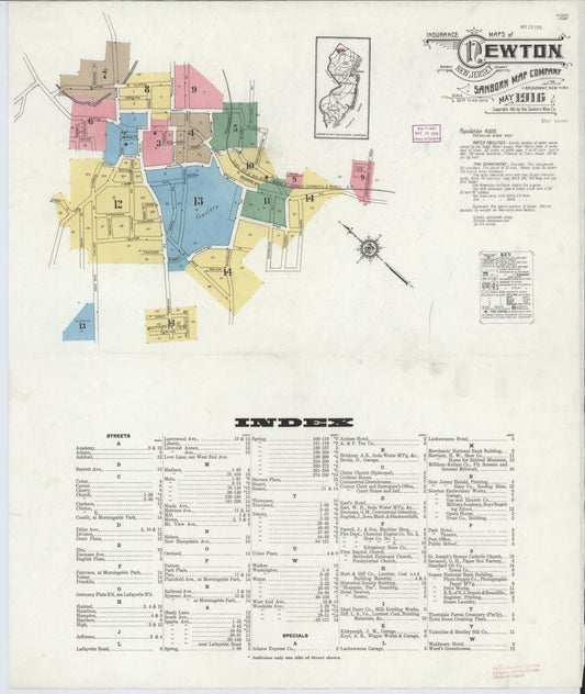 Sanborn Fire Insurance Map from Newton, Sussex County, New Jersey. (1916) – Historic Sanborn Fire Insurance Map Print