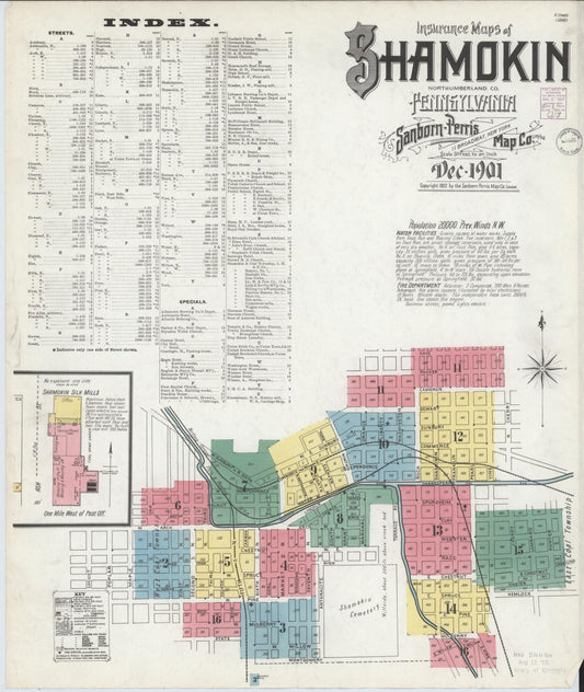 Sanborn Fire Insurance Map from Shamokin, Northumberland County, Pennsylvania (1901), Sheet #0001 - Historic Sanborn Fire Insurance Map Print, vintage old map wall art, antique decor, genealogy gift, Pennsylvania Pennsylvania map
