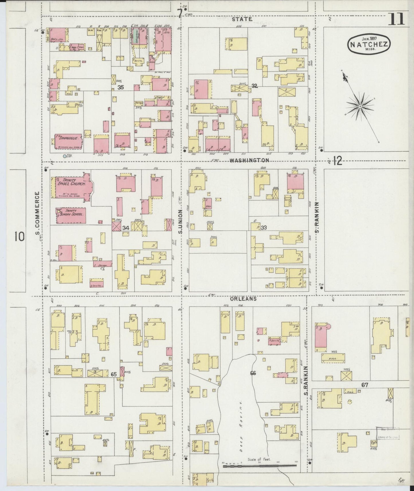 Sanborn Fire Insurance Map from Natchez, Adams County, Mississippi (1897), Sheet #0011 - Complete Map Set gallery image, historic Sanborn map, vintage wall art, Mississippi Mississippi
