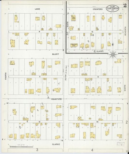 Sanborn Fire Insurance Map from Clay Center, Clay County, Kansas (1899), Sheet #0002 - Historic Sanborn Fire Insurance Map Print, vintage old map wall art, antique decor, genealogy gift, Kansas Kansas map