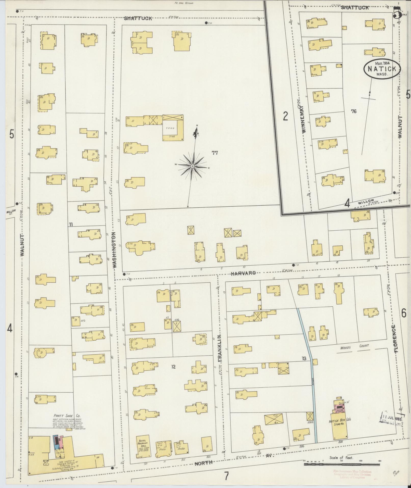 Sanborn Fire Insurance Map from Natick, Middlesex County, Massachusetts (1904), Sheet #0005 - Historic Sanborn Fire Insurance Map Print, vintage old map wall art, antique decor, genealogy gift, Massachusetts Massachusetts map