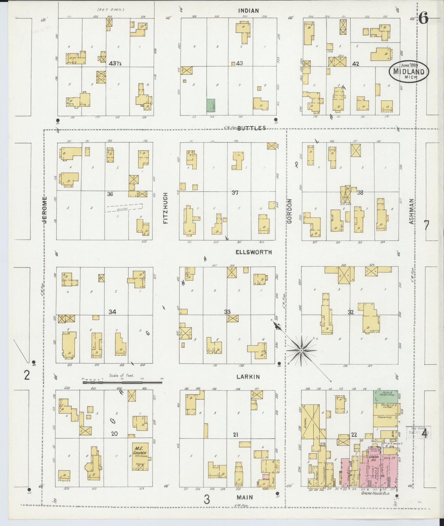 Sanborn Fire Insurance Map from Midland, Midland County, Michigan (1899), Sheet #0006 - Complete Map Set gallery image, historic Sanborn map, vintage wall art, Michigan Michigan