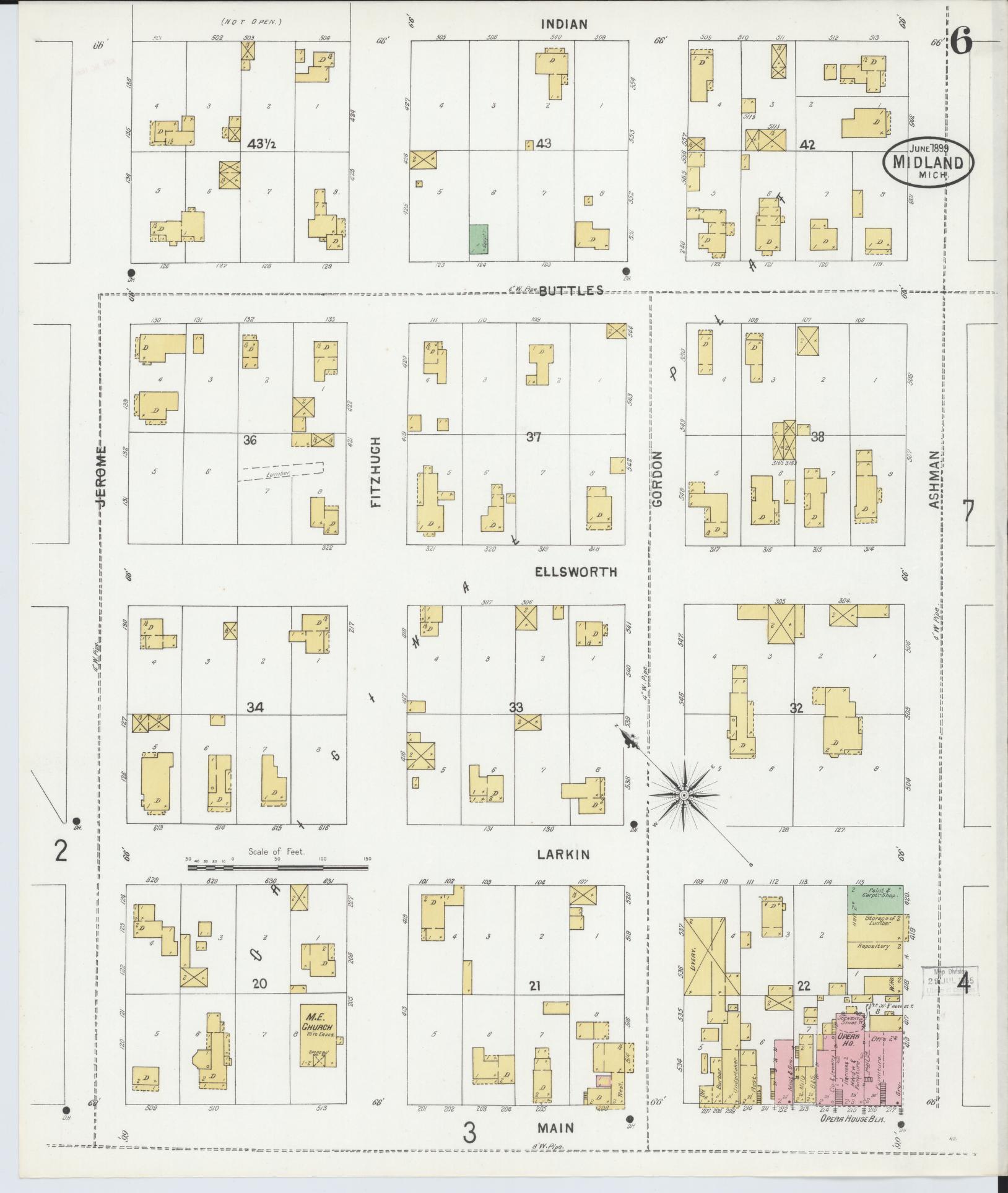 Sanborn Fire Insurance Map from Midland, Midland County, Michigan (1899), Sheet #0006 - Complete Map Set gallery image, historic Sanborn map, vintage wall art, Michigan Michigan
