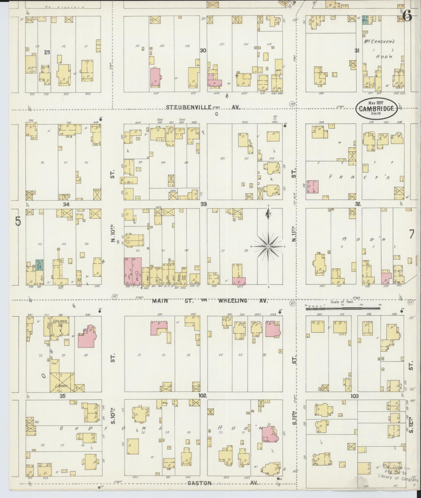 Sanborn Fire Insurance Map from Cambridge, Guernsey County, Ohio (1897), Sheet #0006 - Historic Sanborn Fire Insurance Map Print, vintage old map wall art, antique decor, genealogy gift, Ohio Ohio map