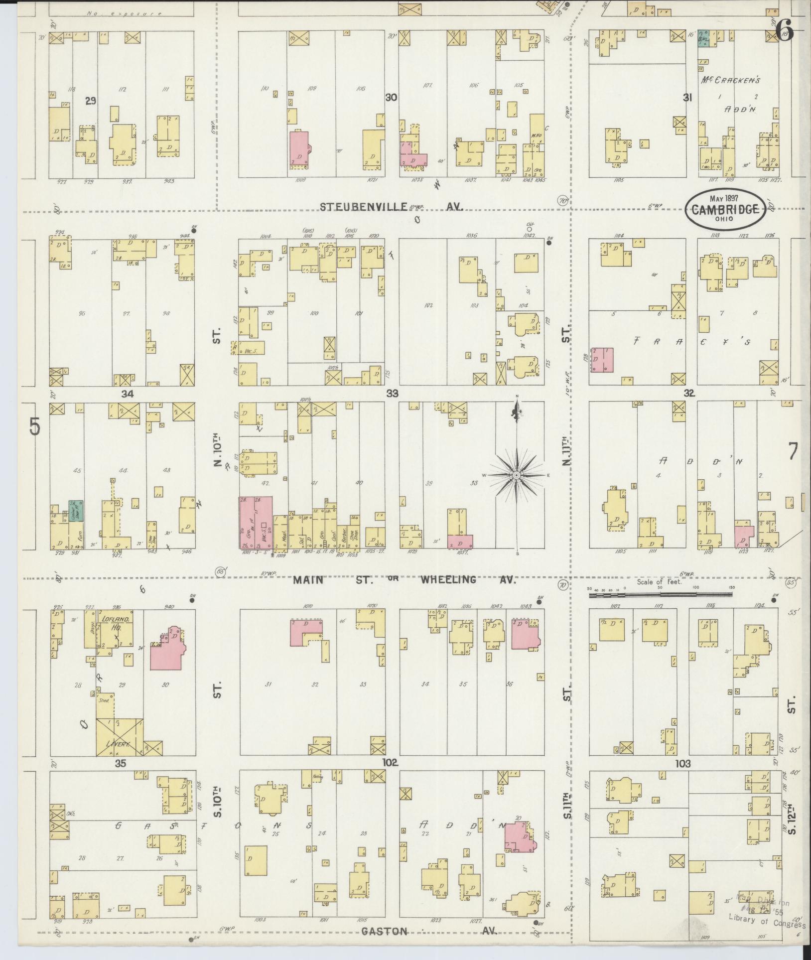 Sanborn Fire Insurance Map from Cambridge, Guernsey County, Ohio (1897), Sheet #0006 - Historic Sanborn Fire Insurance Map Print, vintage old map wall art, antique decor, genealogy gift, Ohio Ohio map