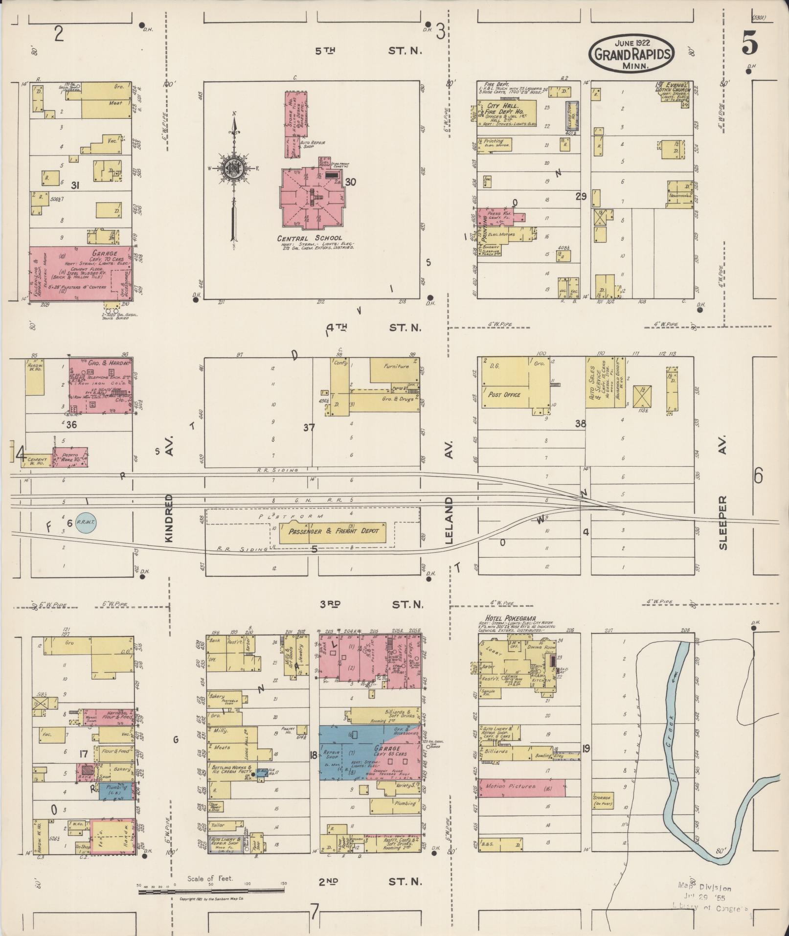 Sanborn Fire Insurance Map from Grand Rapids, Itasca County, Minnesota (1922), Sheet #0005 - Historic Sanborn Fire Insurance Map Print, vintage old map wall art, antique decor, genealogy gift, Minnesota Minnesota map