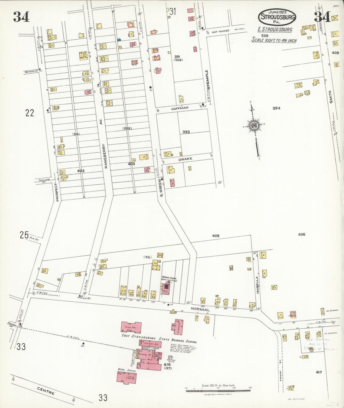 Sanborn Fire Insurance Map from Stroudsburg, Monroe County, Pennsylvania (1923), Sheet #0034 - Complete Map Set gallery image, historic Sanborn map, vintage wall art, Pennsylvania Pennsylvania