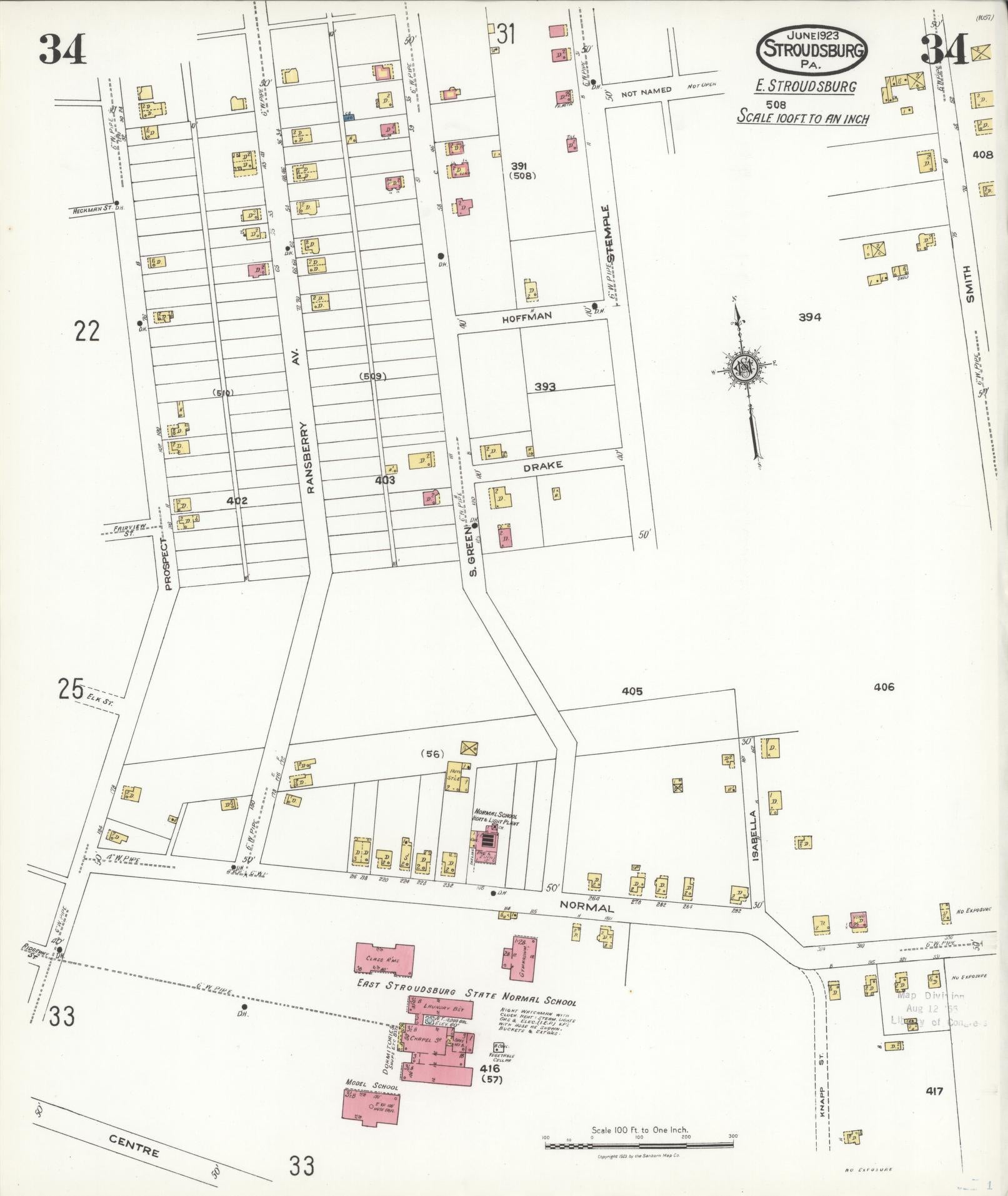 Sanborn Fire Insurance Map from Stroudsburg, Monroe County, Pennsylvania (1923), Sheet #0034 - Complete Map Set gallery image, historic Sanborn map, vintage wall art, Pennsylvania Pennsylvania