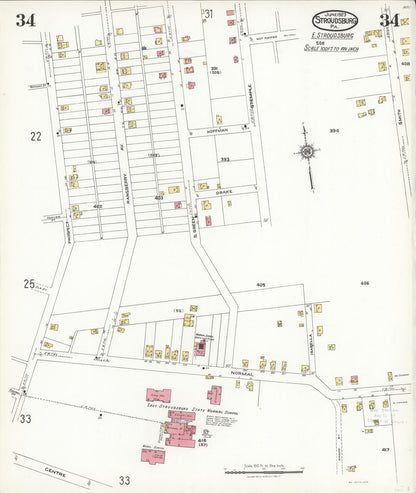 Sanborn Fire Insurance Map from Stroudsburg, Monroe County, Pennsylvania (1923), Sheet #0034 - Complete Map Set gallery image, historic Sanborn map, vintage wall art, Pennsylvania Pennsylvania