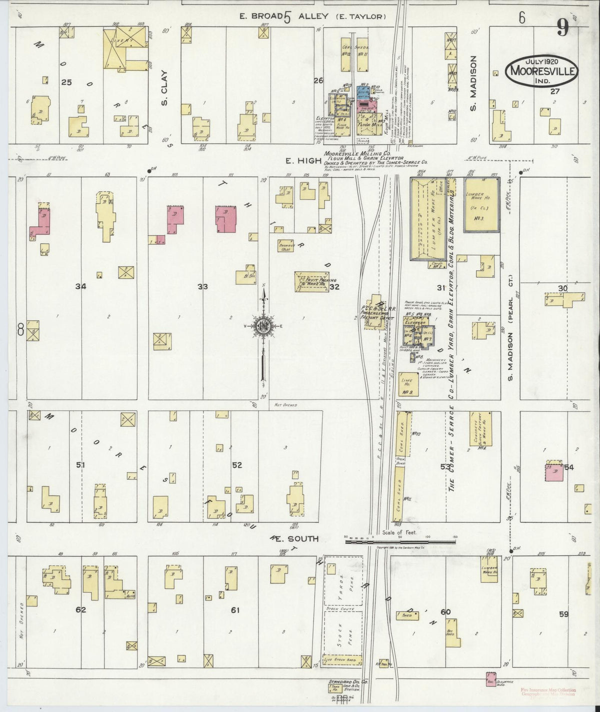 Sanborn Fire Insurance Map from Mooresville, Morgan County, Indiana (1920), Sheet #0009 - Historic Sanborn Fire Insurance Map Print, vintage old map wall art, antique decor, genealogy gift, Indiana Indiana map