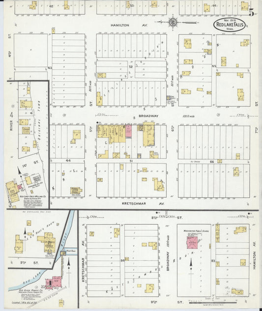 Sanborn Fire Insurance Map from Red Lake Falls, Red Lake County, Minnesota (1918), Sheet #0005 - Historic Sanborn Fire Insurance Map Print, vintage old map wall art, antique decor, genealogy gift, Minnesota Minnesota map