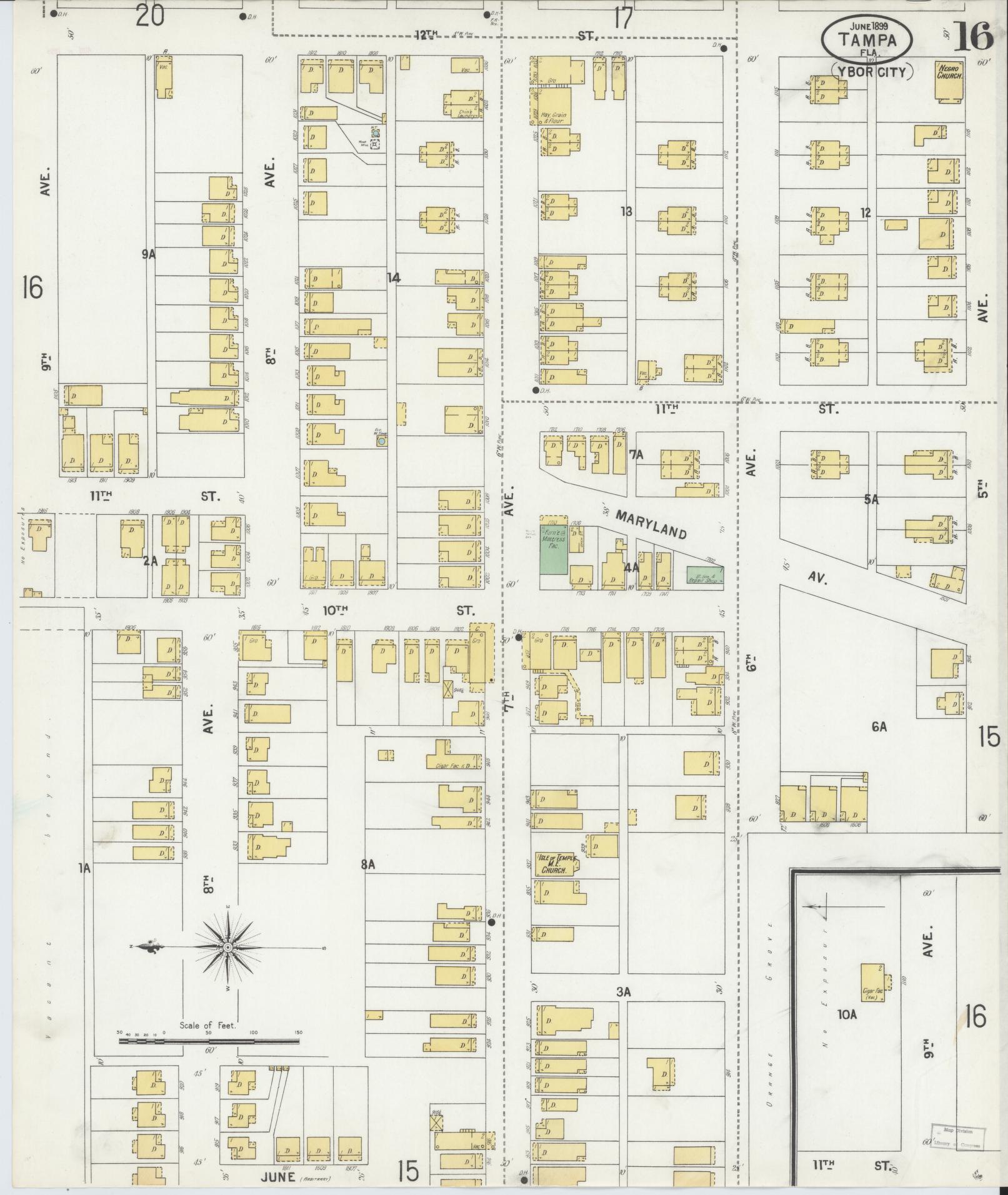 Sanborn Fire Insurance Map from Tampa, Hillsborough County, Florida (1899), Sheet #0016 - Historic Sanborn Fire Insurance Map Print, vintage old map wall art, antique decor, genealogy gift, Florida Florida map