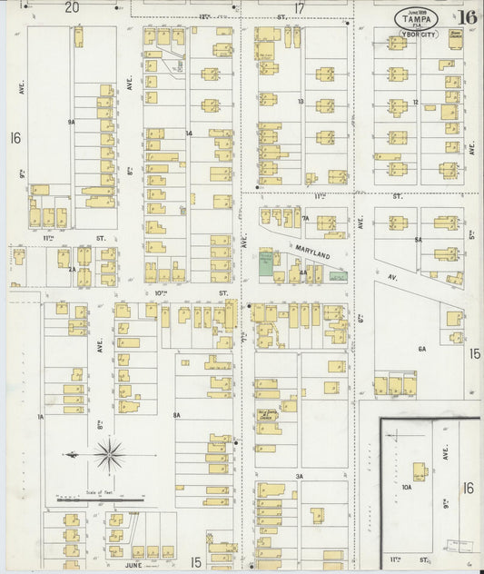 Sanborn Fire Insurance Map from Tampa, Hillsborough County, Florida (1899), Sheet #0016 - Historic Sanborn Fire Insurance Map Print, vintage old map wall art, antique decor, genealogy gift, Florida Florida map