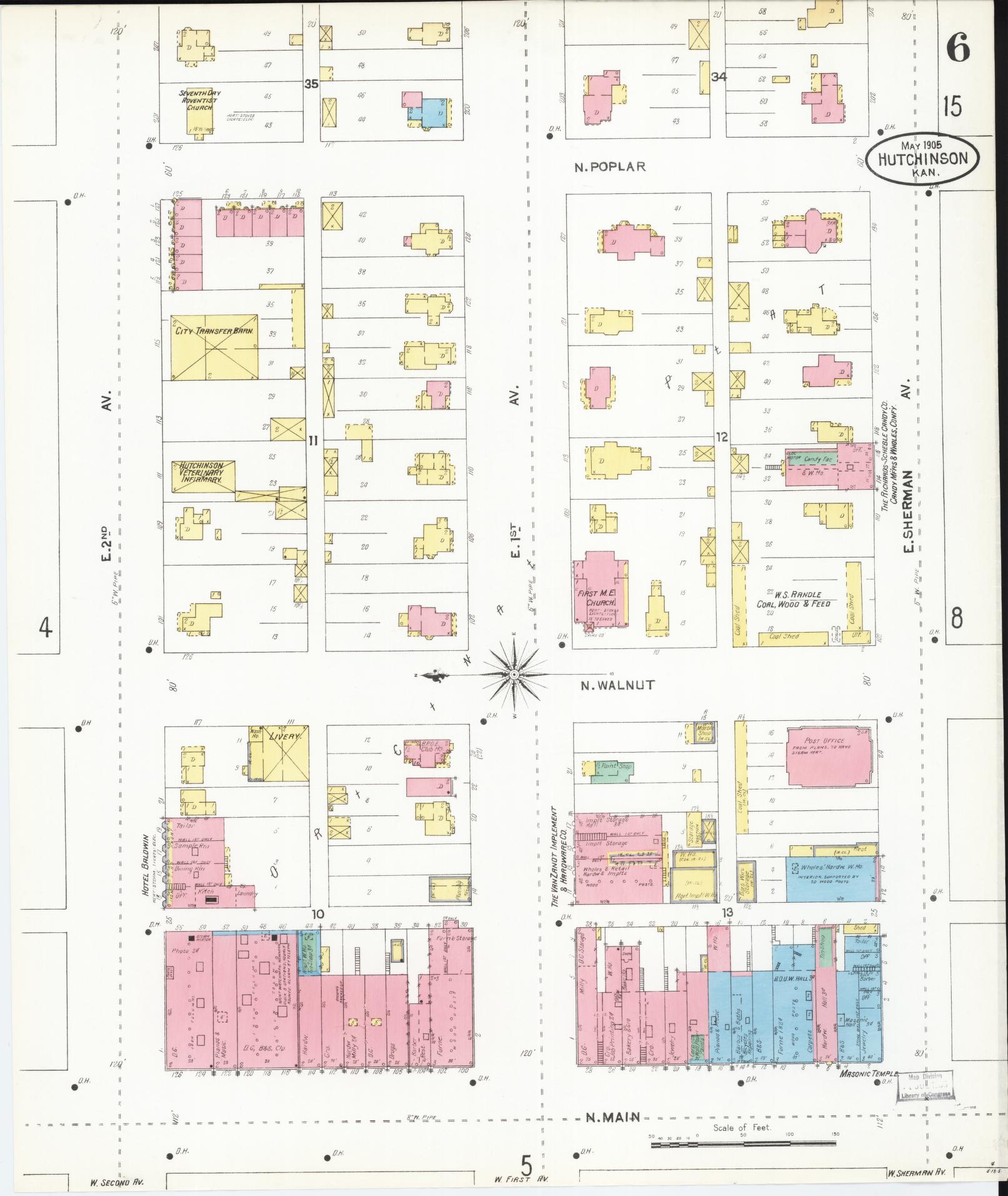 Sanborn Fire Insurance Map from Hutchinson, Reno County, Kansas (1905), Sheet #0006 - Complete Map Set gallery image, historic Sanborn map, vintage wall art, Kansas Kansas