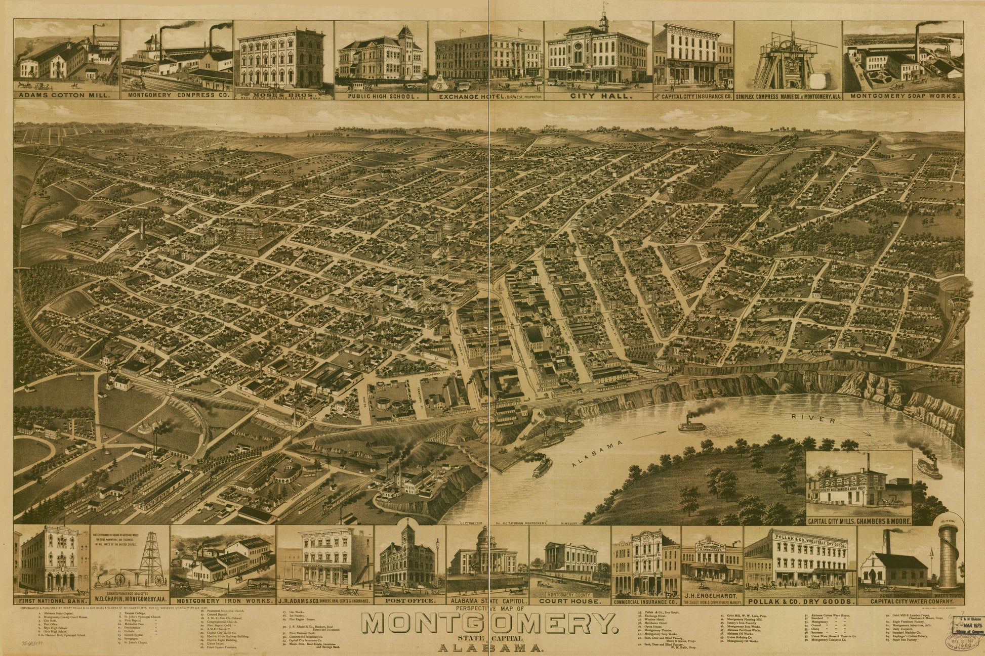 Perspective map of Montgomery, State capital of Alabama. (1887) – Historic Bird’s-Eye View Panorama Print