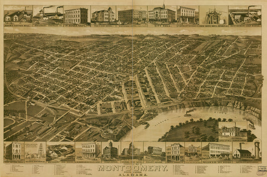 Perspective map of Montgomery, State capital of Alabama. (1887) – Historic Bird’s-Eye View Panorama Print