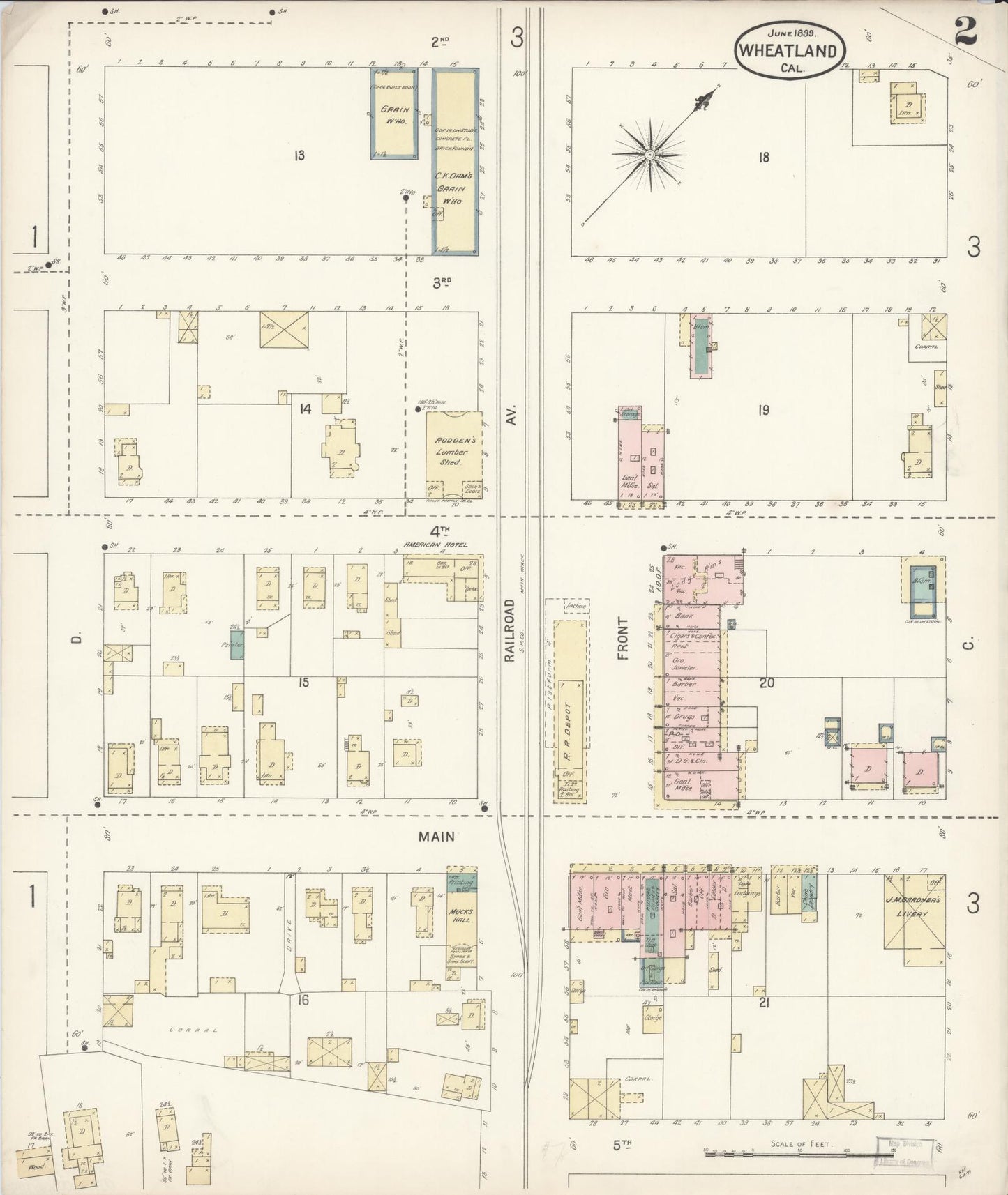 Sanborn Fire Insurance Map from Wheatland, Yuba County, California (1899), Sheet #0002 - Complete Map Set gallery image, historic Sanborn map, vintage wall art, California California