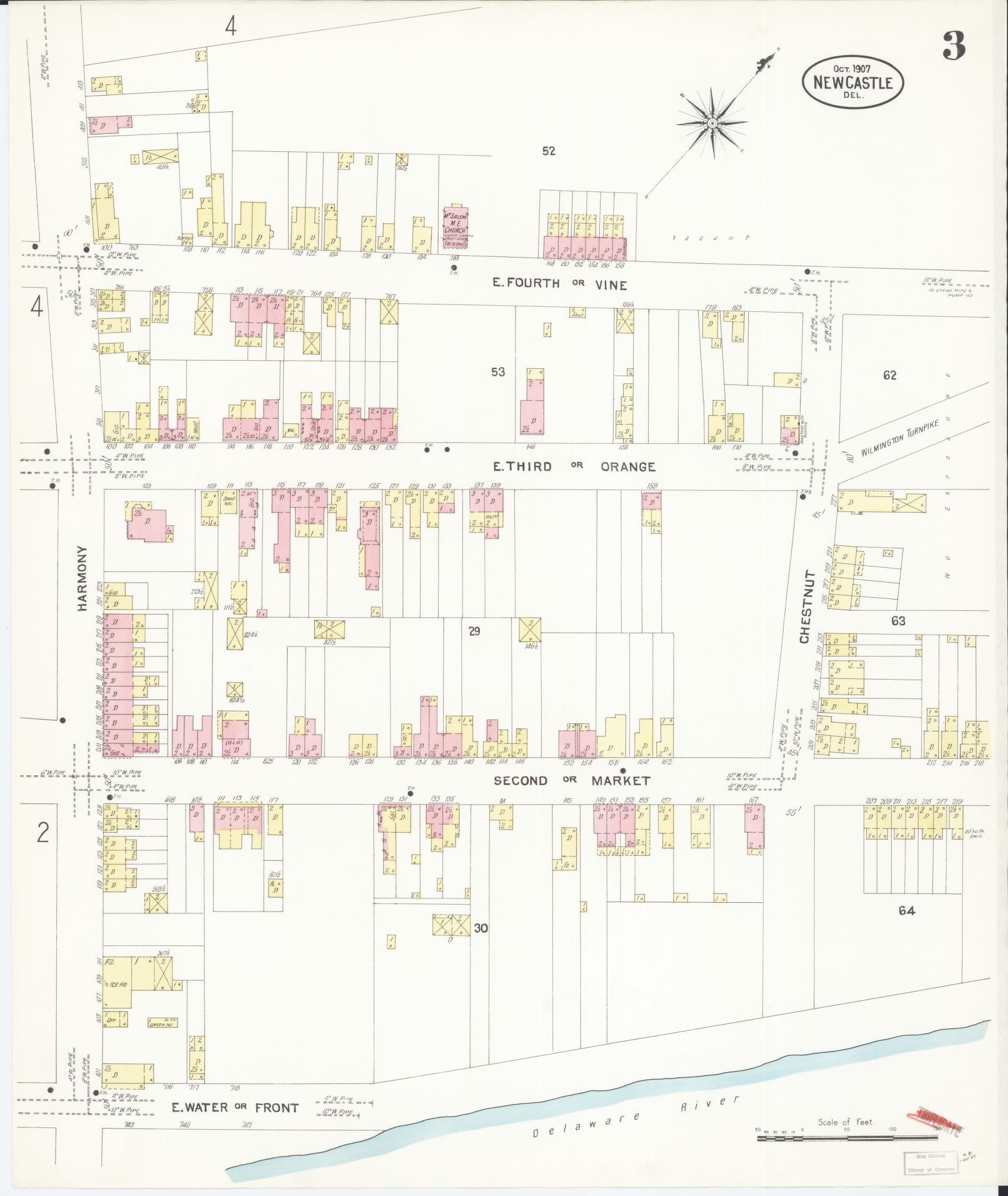 Sanborn Fire Insurance Map from New Castle, New Castle County, Delaware (1907), Sheet #0003 - Complete Map Set gallery image, historic Sanborn map, vintage wall art, Delaware Delaware