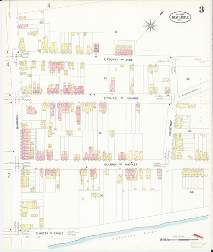 Sanborn Fire Insurance Map from New Castle, New Castle County, Delaware (1907), Sheet #0003 - Complete Map Set gallery image, historic Sanborn map, vintage wall art, Delaware Delaware