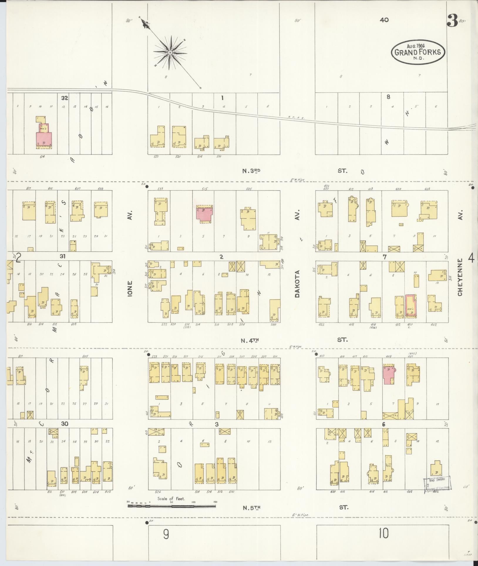 Sanborn Fire Insurance Map from Grand Forks, Grand Forks County, North Dakota (1906), Sheet #0003 - Historic Sanborn Fire Insurance Map Print, vintage old map wall art, antique decor, genealogy gift, North Dakota North Dakota map