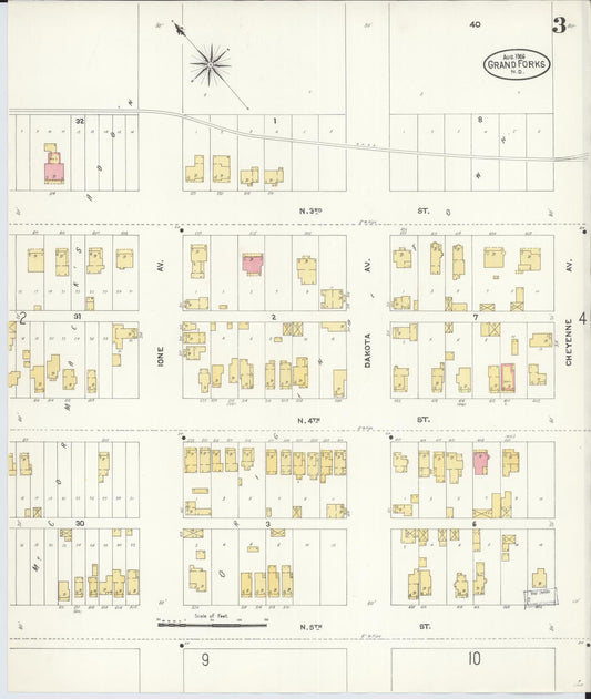 Sanborn Fire Insurance Map from Grand Forks, Grand Forks County, North Dakota (1906), Sheet #0003 - Historic Sanborn Fire Insurance Map Print, vintage old map wall art, antique decor, genealogy gift, North Dakota North Dakota map