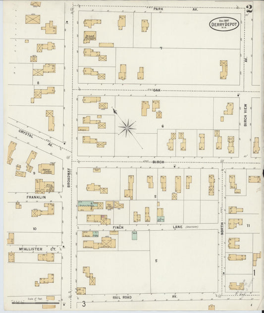 Sanborn Fire Insurance Map from Derry Depot, Rockingham County, New Hampshire (1897), Sheet #0002 - Historic Sanborn Fire Insurance Map Print, vintage old map wall art, antique decor, genealogy gift, New Hampshire New Hampshire map