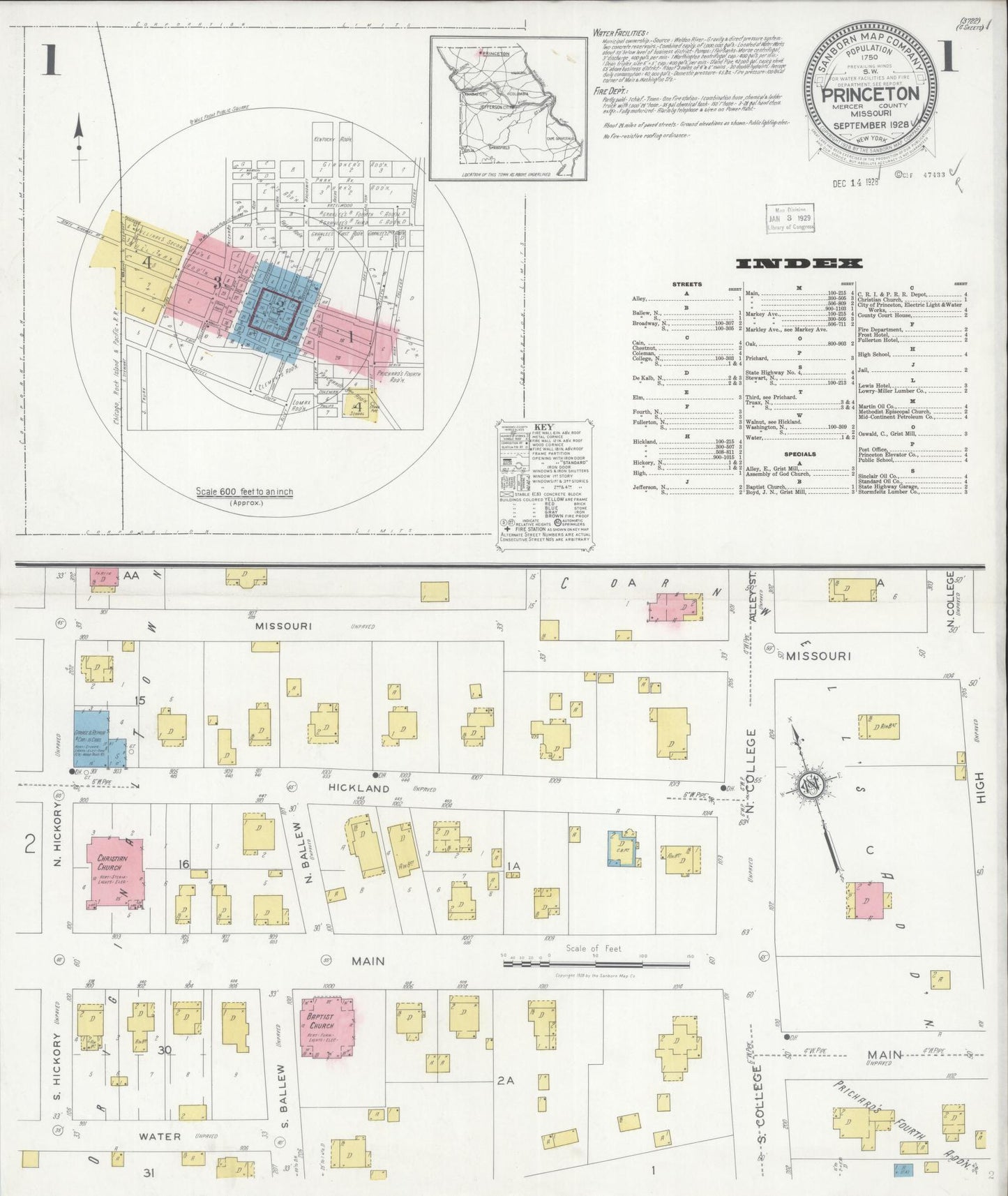 Sanborn Fire Insurance Map from Princeton, Mercer County, Missouri (1928), Sheet #0001 - Complete Map Set gallery image, historic Sanborn map, vintage wall art, Missouri Missouri