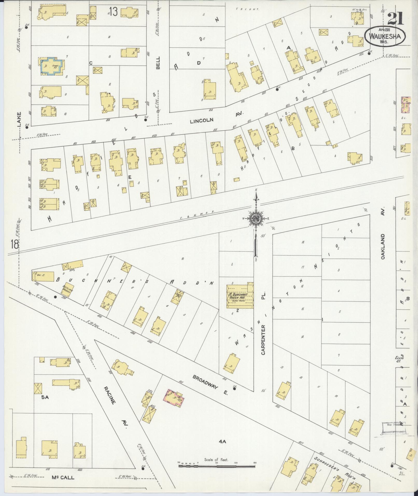 Sanborn Fire Insurance Map from Waukesha, Waukesha County, Wisconsin (1911), Sheet #0021 - Complete Map Set gallery image, historic Sanborn map, vintage wall art, Wisconsin Wisconsin