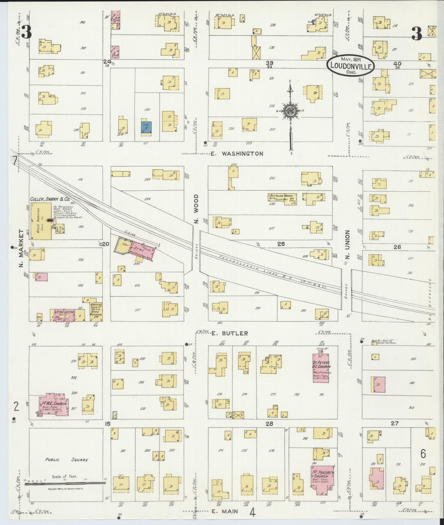 Sanborn Fire Insurance Map from Loudonville, Ashland County, Ohio (1924), Sheet #0003 - Historic Sanborn Fire Insurance Map Print, vintage old map wall art, antique decor, genealogy gift, Ohio Ohio map