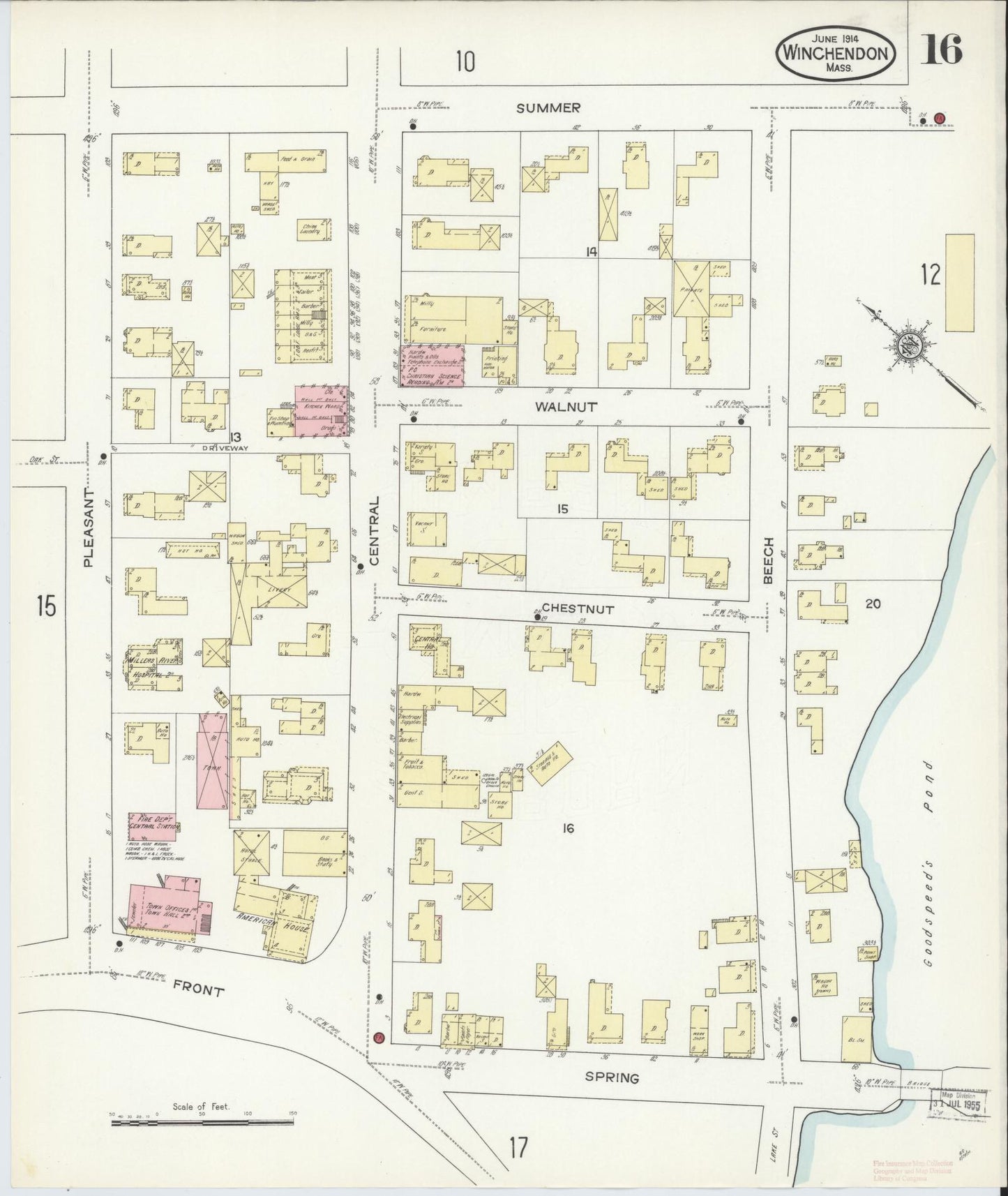 Sanborn Fire Insurance Map from Winchendon, Worcester County, Massachusetts (1914), Sheet #0016 - Historic Sanborn Fire Insurance Map Print, vintage old map wall art, antique decor, genealogy gift, Massachusetts Massachusetts map