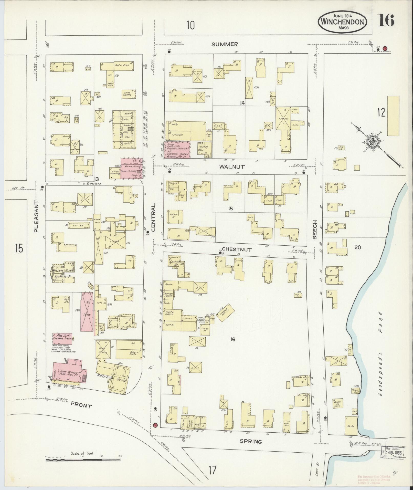 Sanborn Fire Insurance Map from Winchendon, Worcester County, Massachusetts (1914), Sheet #0016 - Historic Sanborn Fire Insurance Map Print, vintage old map wall art, antique decor, genealogy gift, Massachusetts Massachusetts map