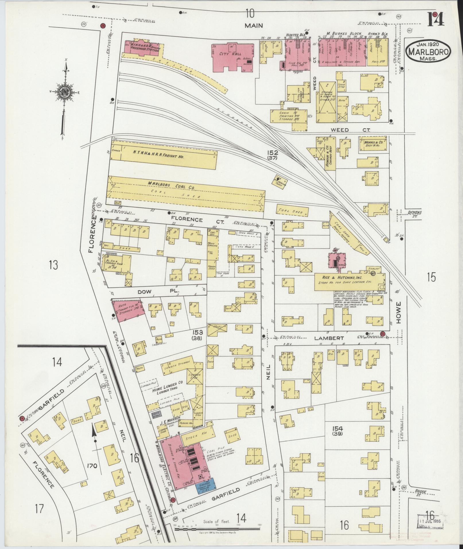 Sanborn Fire Insurance Map from Marlborough, Middlesex County, Massachusetts (1920), Sheet #0014 - Complete Map Set gallery image, historic Sanborn map, vintage wall art, Massachusetts Massachusetts