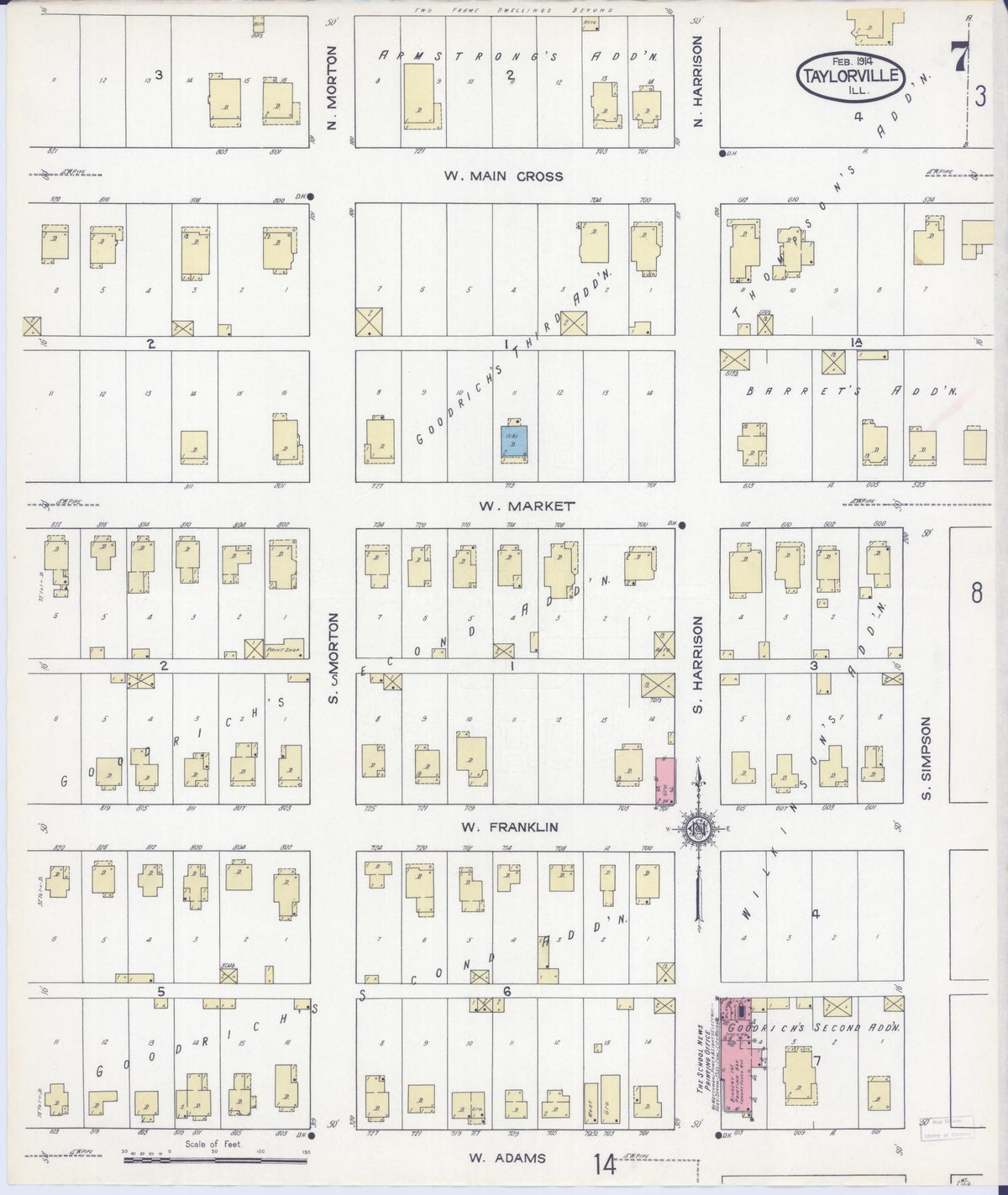 Sanborn Fire Insurance Map from Taylorville, Christian County, Illinois (1914), Sheet #0007 - Complete Map Set gallery image, historic Sanborn map, vintage wall art, Illinois Illinois