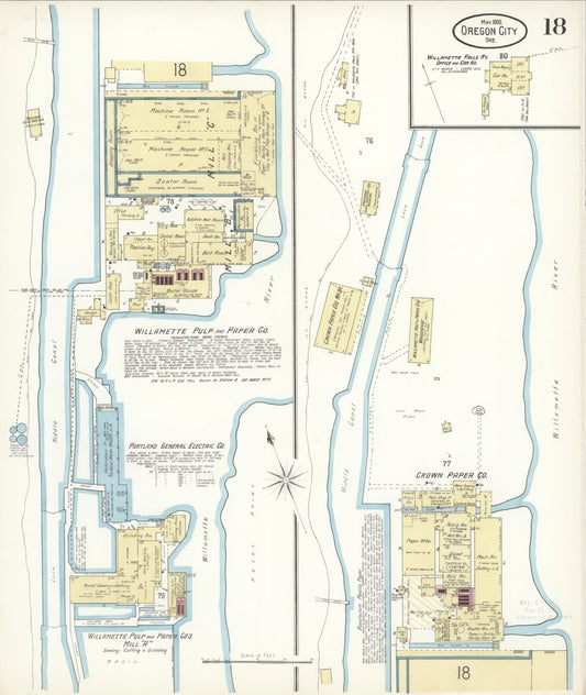 Sanborn Fire Insurance Map from Oregon City, Clackamas County, Oregon (1900), Sheet #0018 - Historic Sanborn Fire Insurance Map Print, vintage old map wall art, antique decor, genealogy gift, Oregon Oregon map