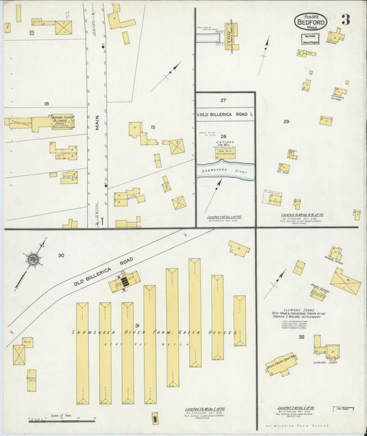 Sanborn Fire Insurance Map from Bedford, Middlesex County, Massachusetts (1916), Sheet #0003 - Historic Sanborn Fire Insurance Map Print, vintage old map wall art, antique decor, genealogy gift, Massachusetts Massachusetts map