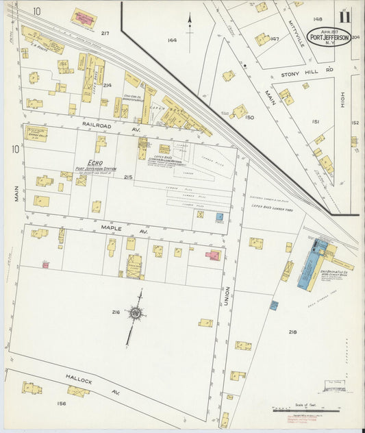 Sanborn Fire Insurance Map from Port Jefferson, Suffolk County, New York (1917), Sheet #0011 - Historic Sanborn Fire Insurance Map Print, vintage old map wall art, antique decor, genealogy gift, New York New York map