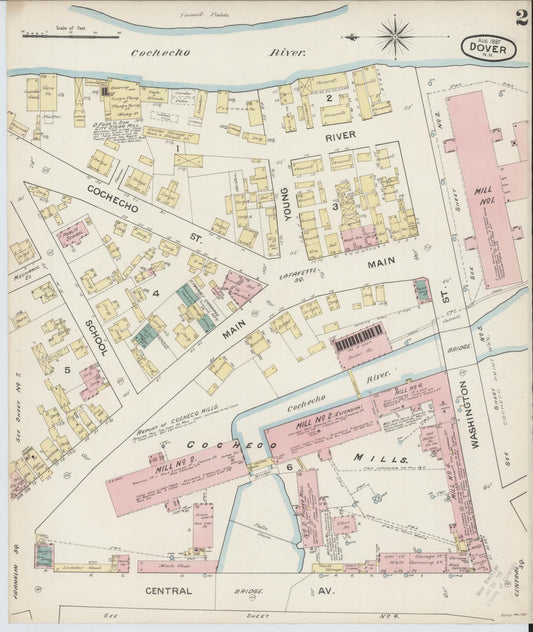 Sanborn Fire Insurance Map from Dover, Strafford County, New Hampshire (1889), Sheet #0002 - Historic Sanborn Fire Insurance Map Print, vintage old map wall art, antique decor, genealogy gift, New Hampshire New Hampshire map