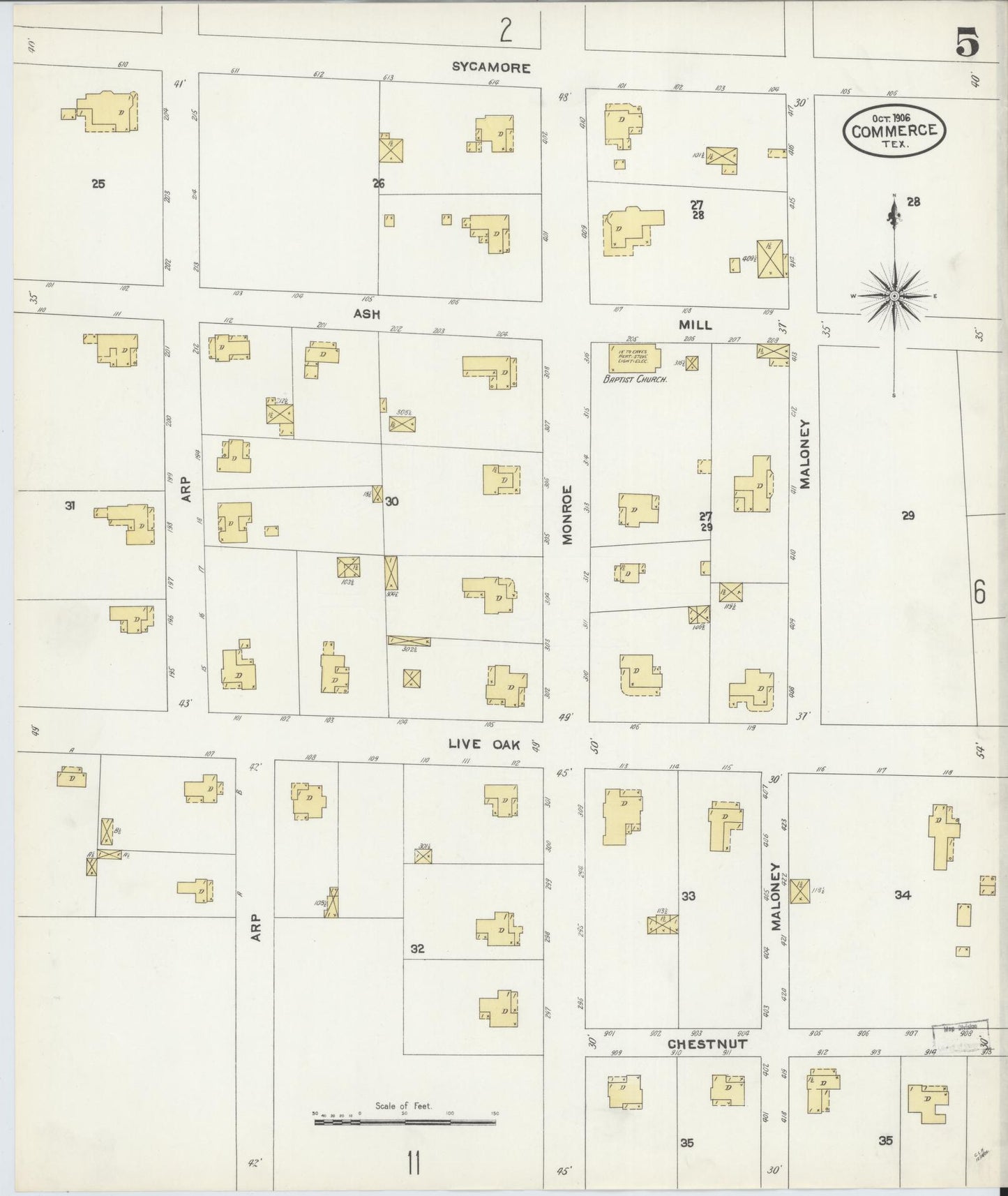 Sanborn Fire Insurance Map from Commerce, Hunt County, Texas (1906), Sheet #0005 - Historic Sanborn Fire Insurance Map Print, vintage old map wall art, antique decor, genealogy gift, Texas Texas map