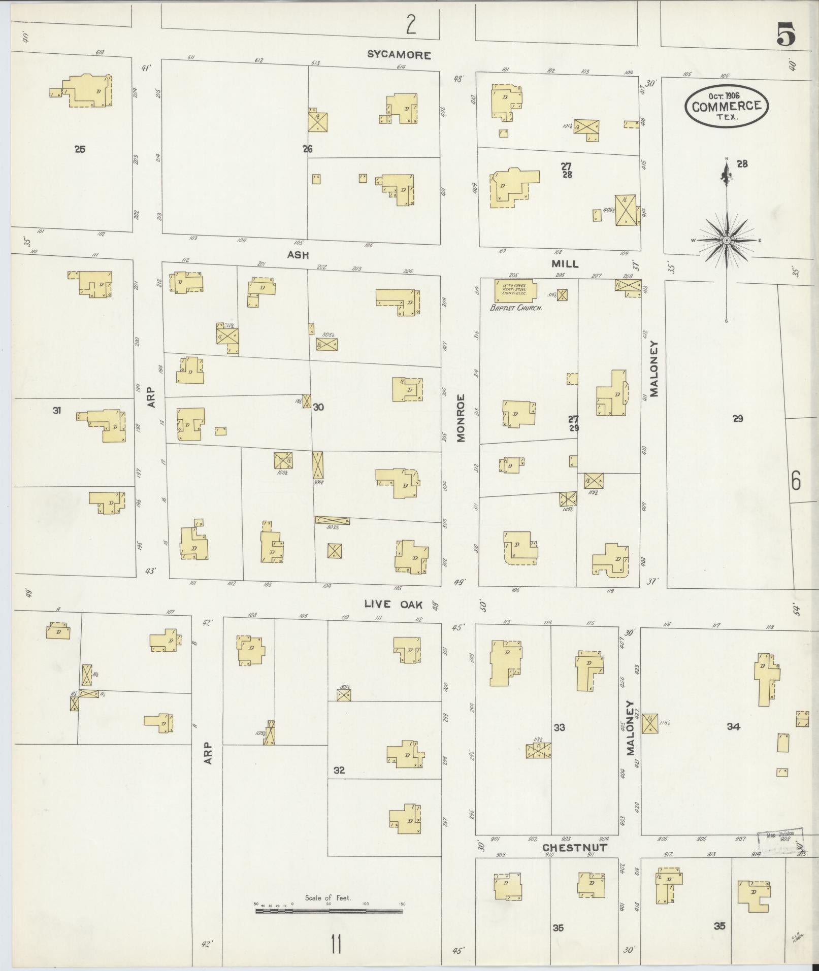 Sanborn Fire Insurance Map from Commerce, Hunt County, Texas (1906), Sheet #0005 - Historic Sanborn Fire Insurance Map Print, vintage old map wall art, antique decor, genealogy gift, Texas Texas map