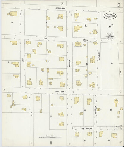 Sanborn Fire Insurance Map from Commerce, Hunt County, Texas (1906), Sheet #0005 - Historic Sanborn Fire Insurance Map Print, vintage old map wall art, antique decor, genealogy gift, Texas Texas map