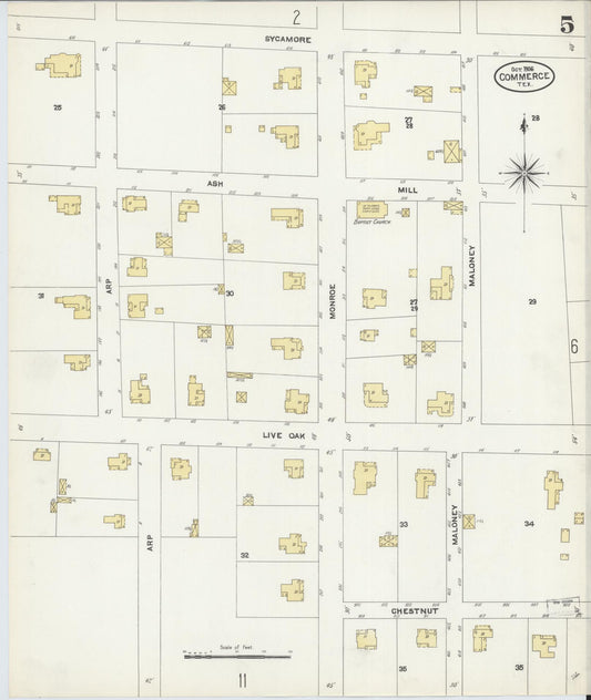 Sanborn Fire Insurance Map from Commerce, Hunt County, Texas (1906), Sheet #0005 - Historic Sanborn Fire Insurance Map Print, vintage old map wall art, antique decor, genealogy gift, Texas Texas map