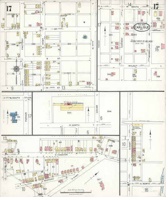 Sanborn Fire Insurance Map from Carlisle, Cumberland County, Pennsylvania (1923), Sheet #0017 - Historic Sanborn Fire Insurance Map Print, vintage old map wall art, antique decor, genealogy gift, Pennsylvania Pennsylvania map