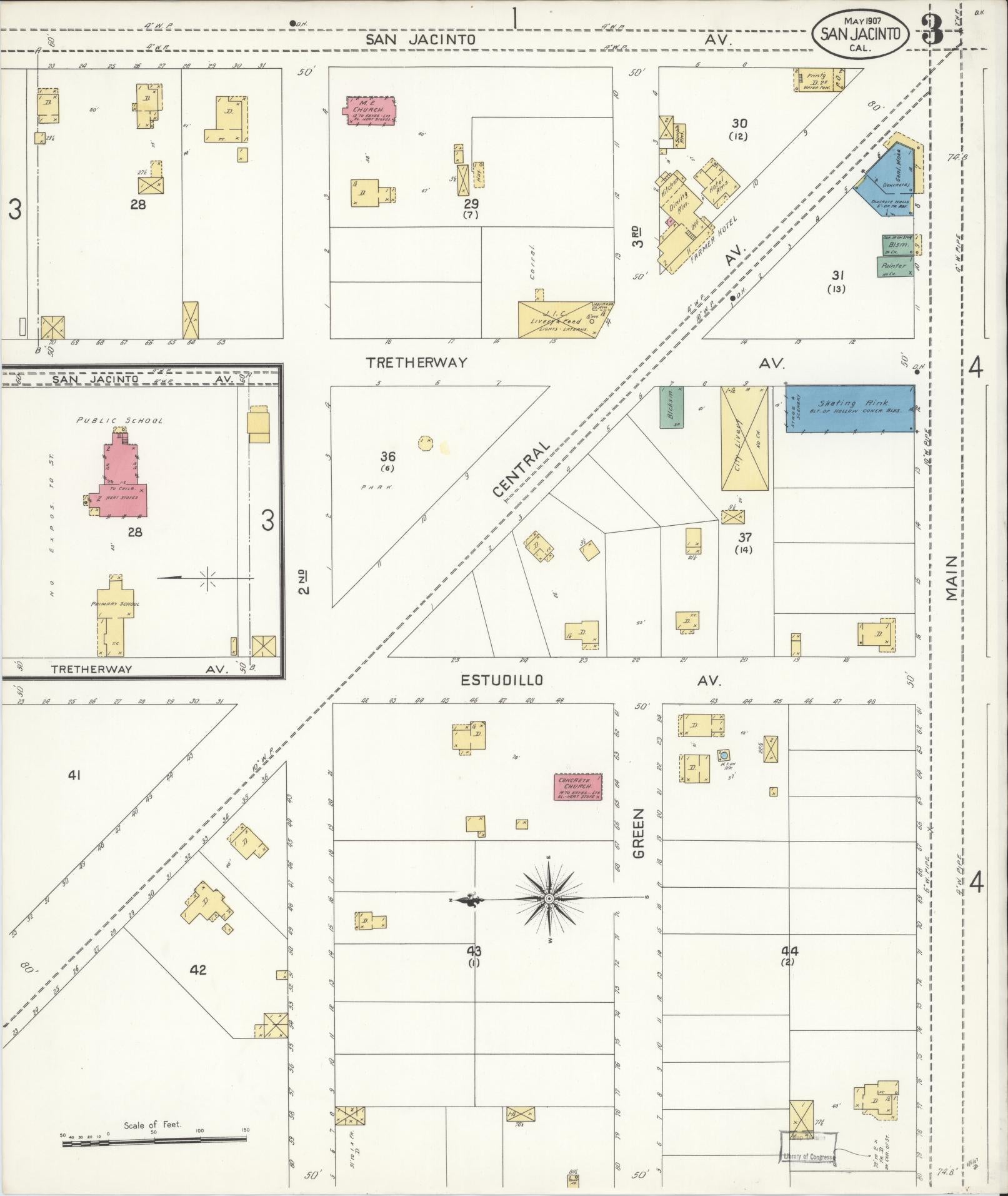 Sanborn Fire Insurance Map from San Jacinto, Riverside County, California (1907), Sheet #0003 - Complete Map Set gallery image, historic Sanborn map, vintage wall art, California California