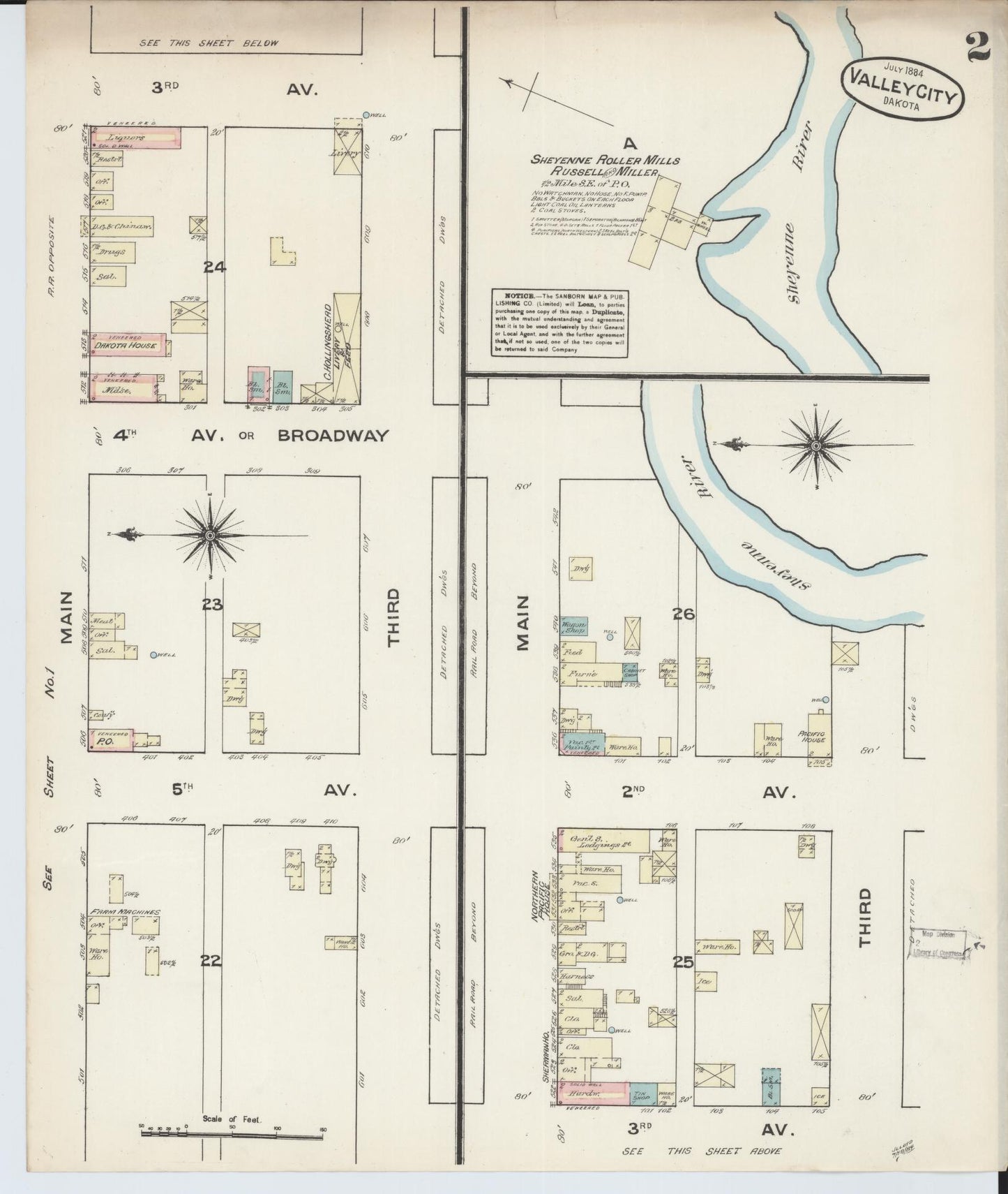 Sanborn Fire Insurance Map from Valley City, Barnes County, North Dakota (1884), Sheet #0002 - Complete Map Set gallery image, historic Sanborn map, vintage wall art, North Dakota North Dakota