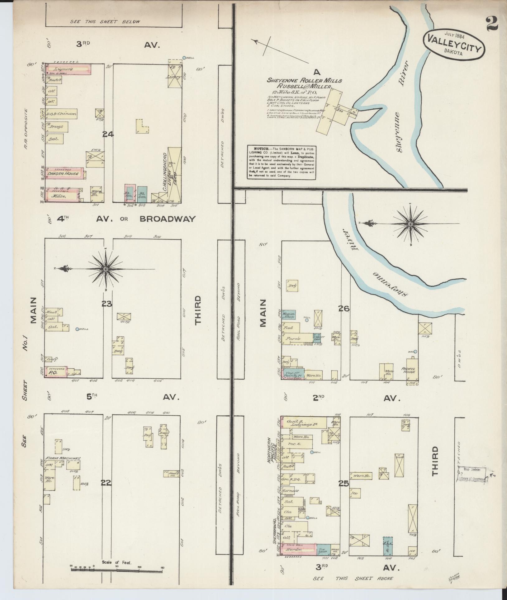 Sanborn Fire Insurance Map from Valley City, Barnes County, North Dakota (1884), Sheet #0002 - Complete Map Set gallery image, historic Sanborn map, vintage wall art, North Dakota North Dakota