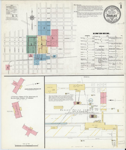 Sanborn Fire Insurance Map from Douglas, Coffee County, Georgia (1912), Sheet #0001 - Historic Sanborn Fire Insurance Map Print, vintage old map wall art, antique decor, genealogy gift, Georgia Georgia map