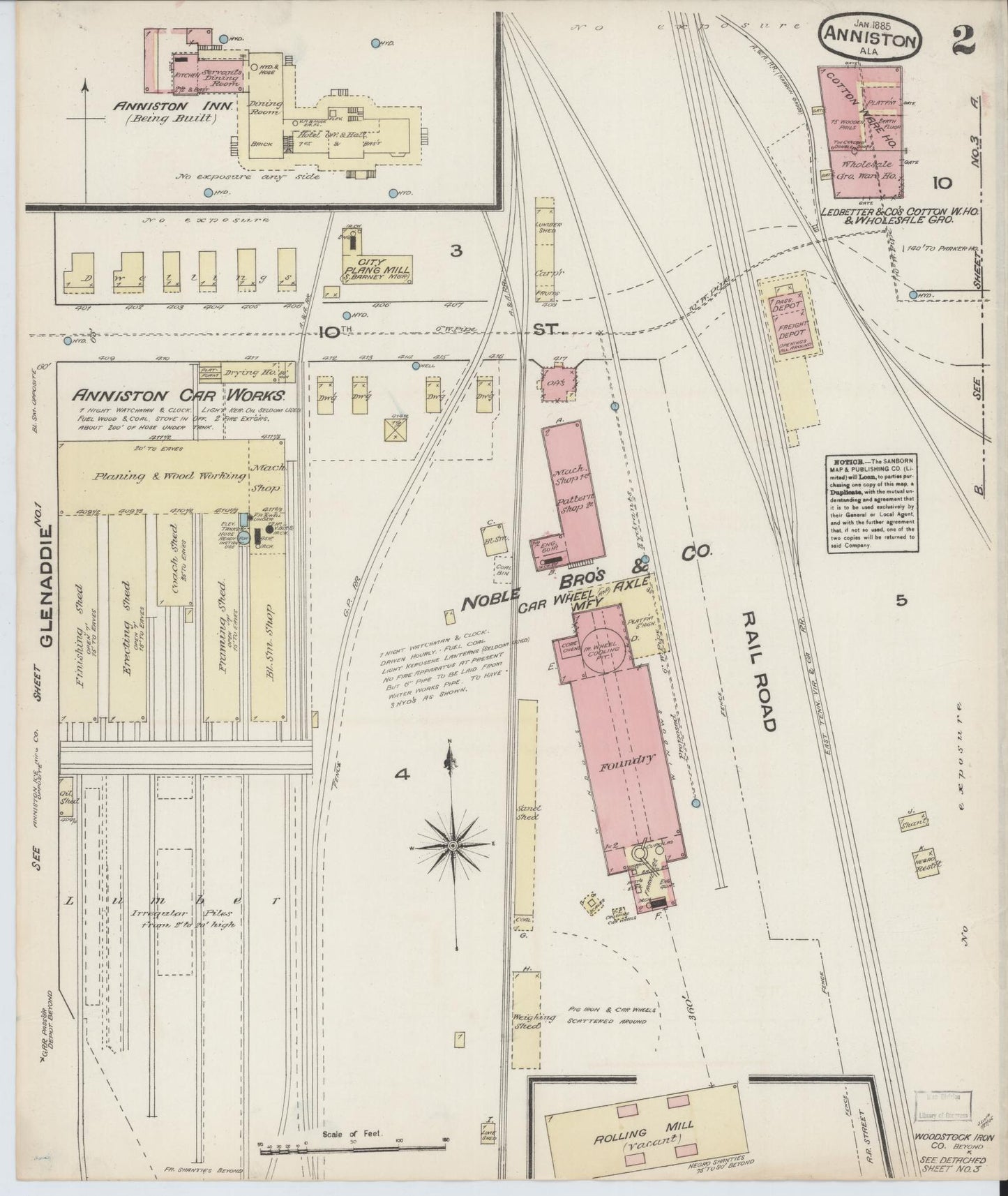 Sanborn Fire Insurance Map from Anniston, Calhoun County, Alabama (1885), Sheet #0002 - Complete Map Set gallery image, historic Sanborn map, vintage wall art, Alabama Alabama